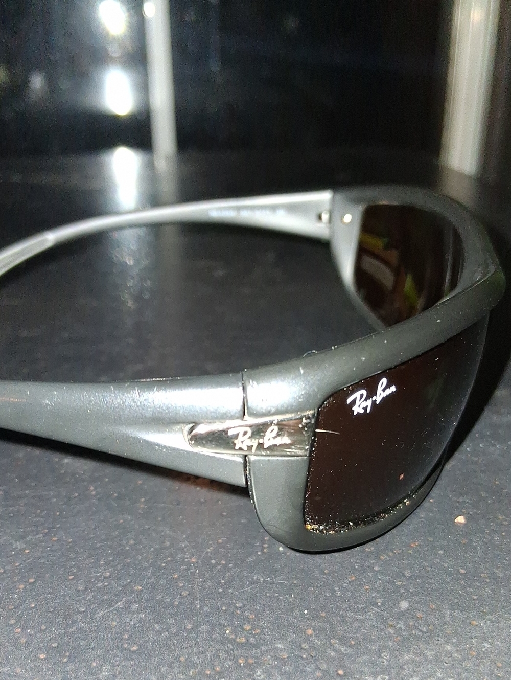 Vintage Ray-Ban Men’s Gray Wrap Sunglasses with Black Lenses RB 4054